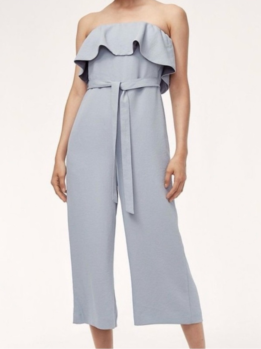 New Babaton Flutter Ruffled Strapless Jumpsuit Wide Leg Size 8